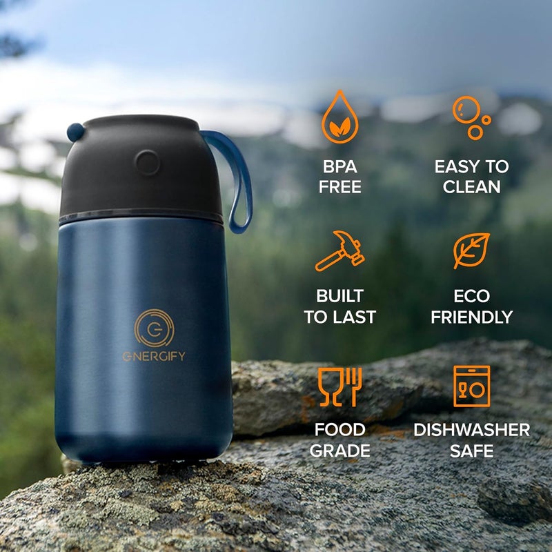 ENERGIFY Vacuum Insulated Food Jar. Large 24oz Bowl incl. Folding Spoon, Cup. Wide Mouth Keep Hot & Cold Drinks Soup Lunch Container for Adults. BPA-Free Stainless Steel, Leak Prooff Velvet blue - Image 4